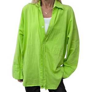 Dilemma New York Organic Cotton Oversized Green Button Up Shirt Handwoven L XL